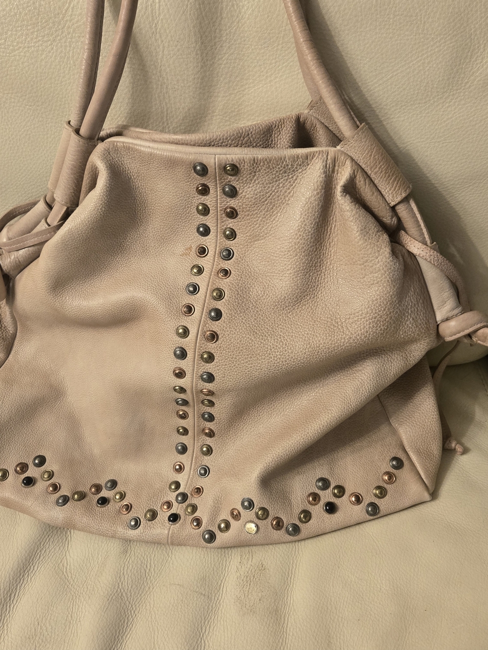 We The Free Beige Studded Leather Shoulder Bag